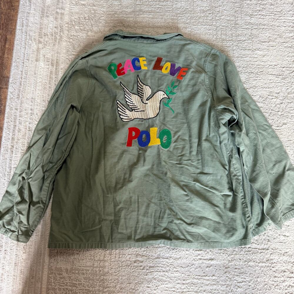 Polo Ralph Lauren Peace Love Polo Embroidered Army Jacket Sz XXL Green